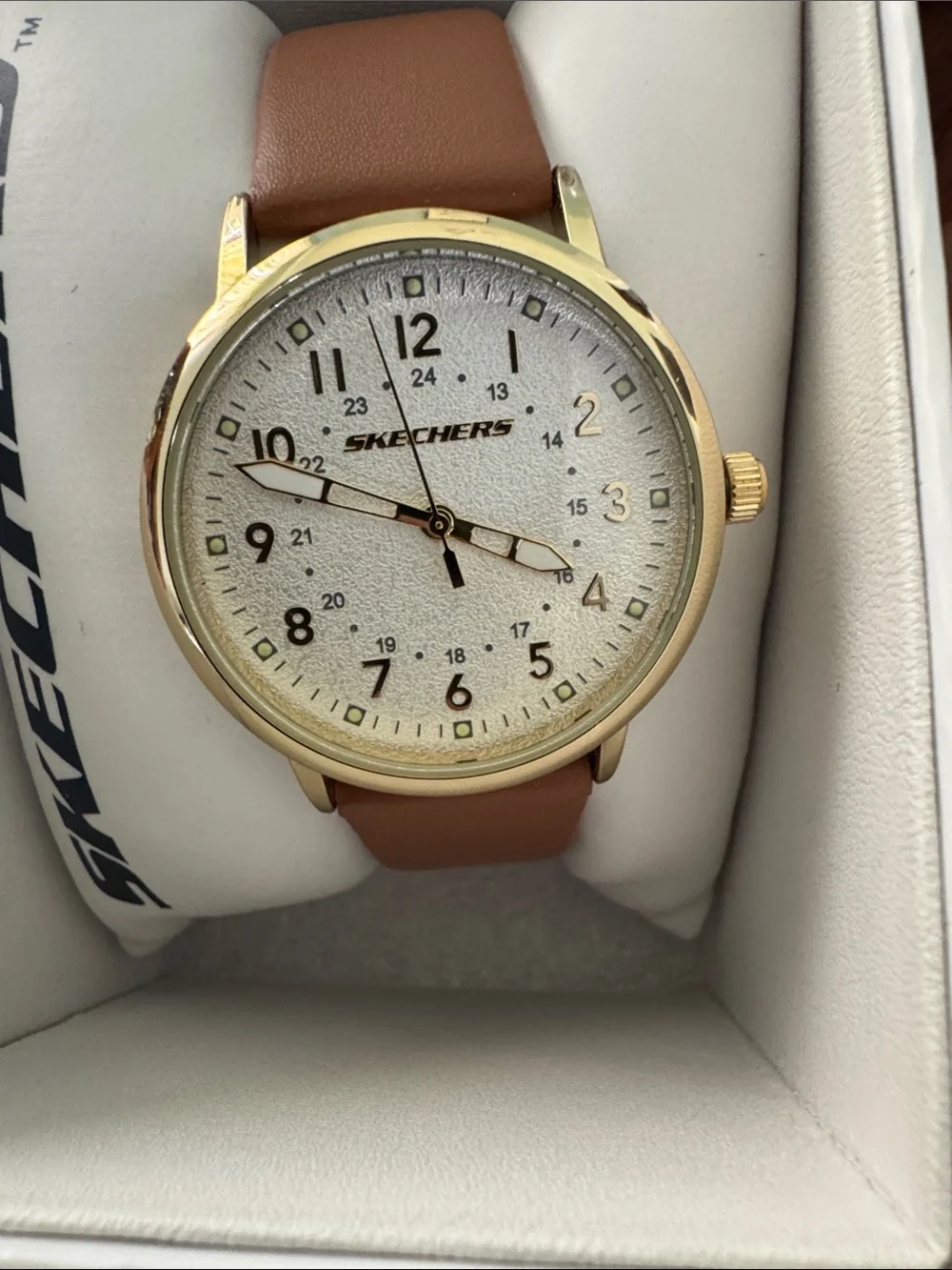 Skechers Gold-Tone Case with Brown Leather Strap Watch
